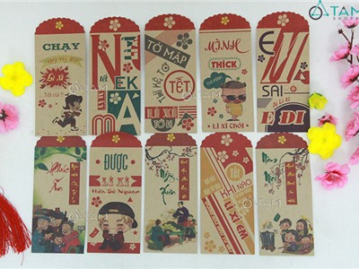 Xấp 6 bao lì xì Vintage nguyên tờ tiền số 04